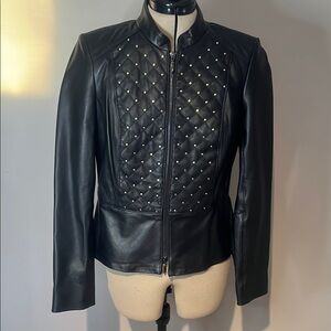 White House Black Market Black Quilted Leather Jacket